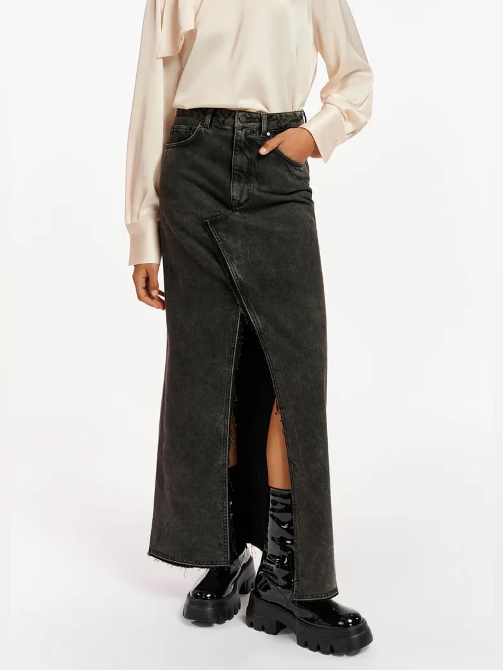 Essentiel Antwerp Black Denim Maxi Skirt